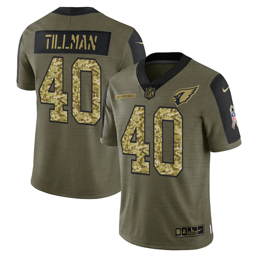 Men's Arizona Cardinals #40 Pat Tillman 2021 Olive Camo Salute To Service Limited Stitched Jersey Men's Arizona Cardinals #40 Pat Tillman 2021 Olive Camo Salute To Service Limited Stitched Jersey